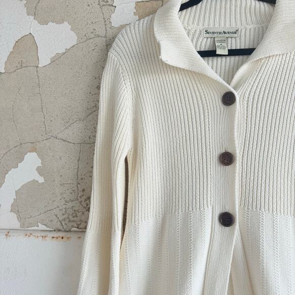 Coatigan Long Cardigan Jacket Cream Knit Minimalist Textured Scandi Womens S - Picture 3 of 9